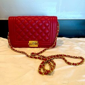 Red leather quilted crossbody…